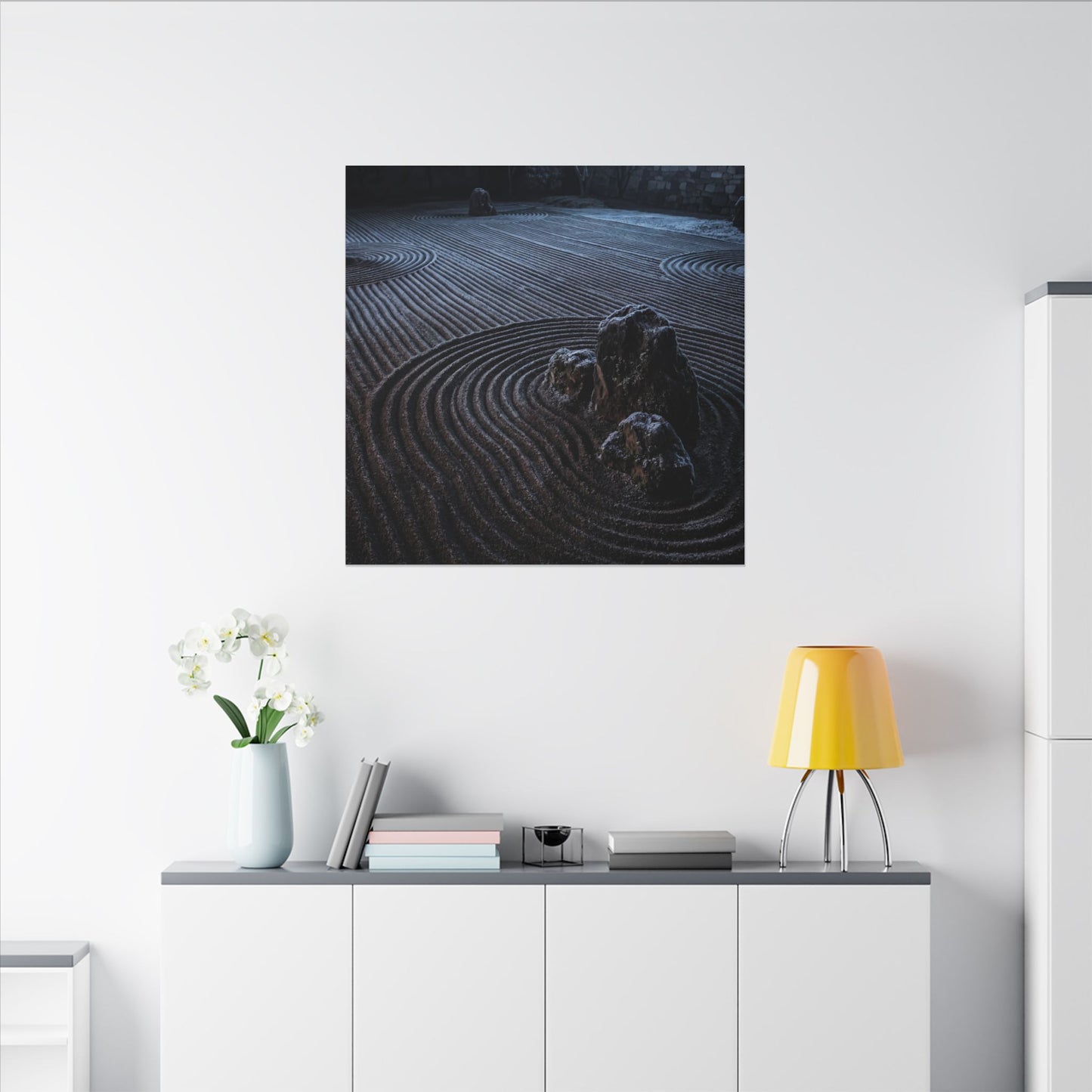 Moonlight Rock Garden Canvas Art - Dark Japandi Seijaku