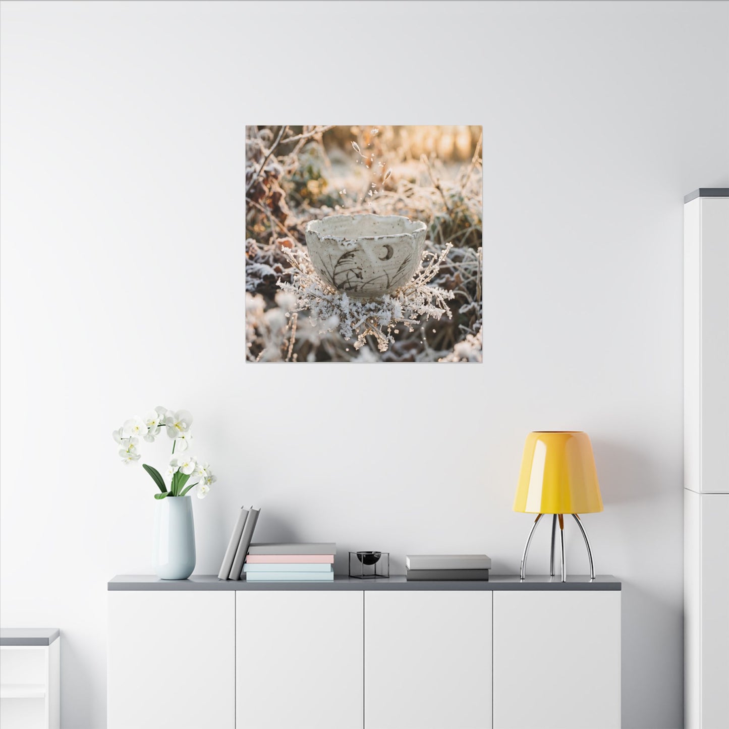 Japandi Ceramic Bowl in Golden Hour | Japanese Pattern Canvas Art