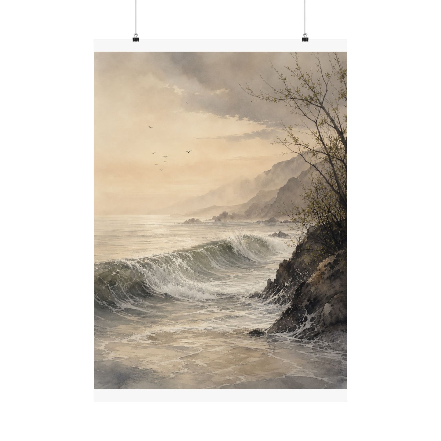 Warm Ocean Wave Wall Art Print - Watercolor Japandi