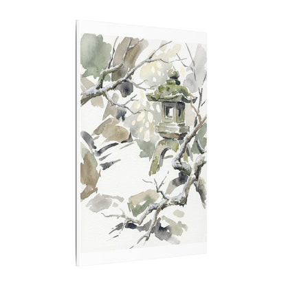 Elegant Stone Lantern Canvas Art - Watercolor Japandi