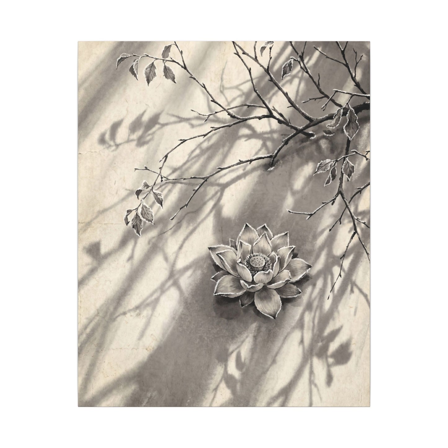 Winter Lotus Flower Sumi E Canvas Art | Contemplative Decor