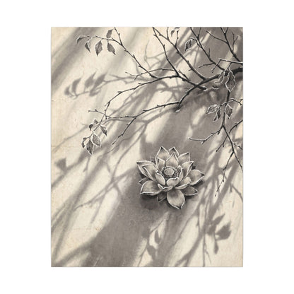 Winter Lotus Flower Sumi E Canvas Art | Contemplative Decor