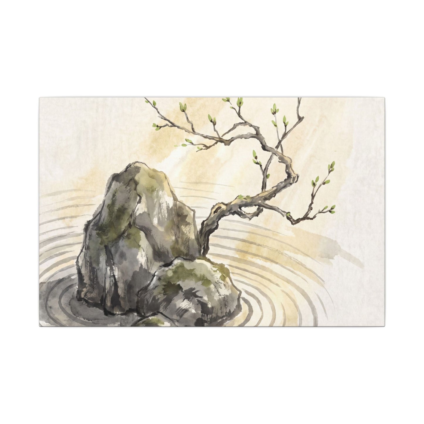 Serene Rock Garden Canvas Art - Sumi E Zen