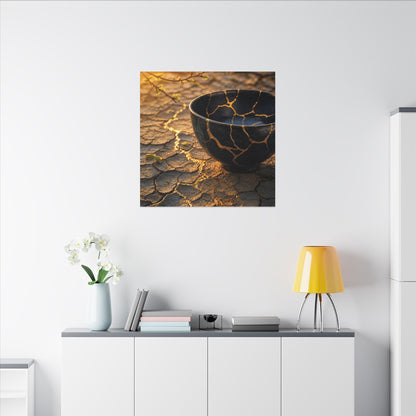Golden Hour Cracked Earth Canvas Art - Kintsugi Fukinsei
