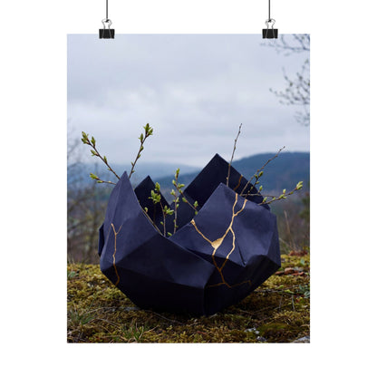 Kintsugi Paper Fold in Overcast | Gold Repair Wall Art Print