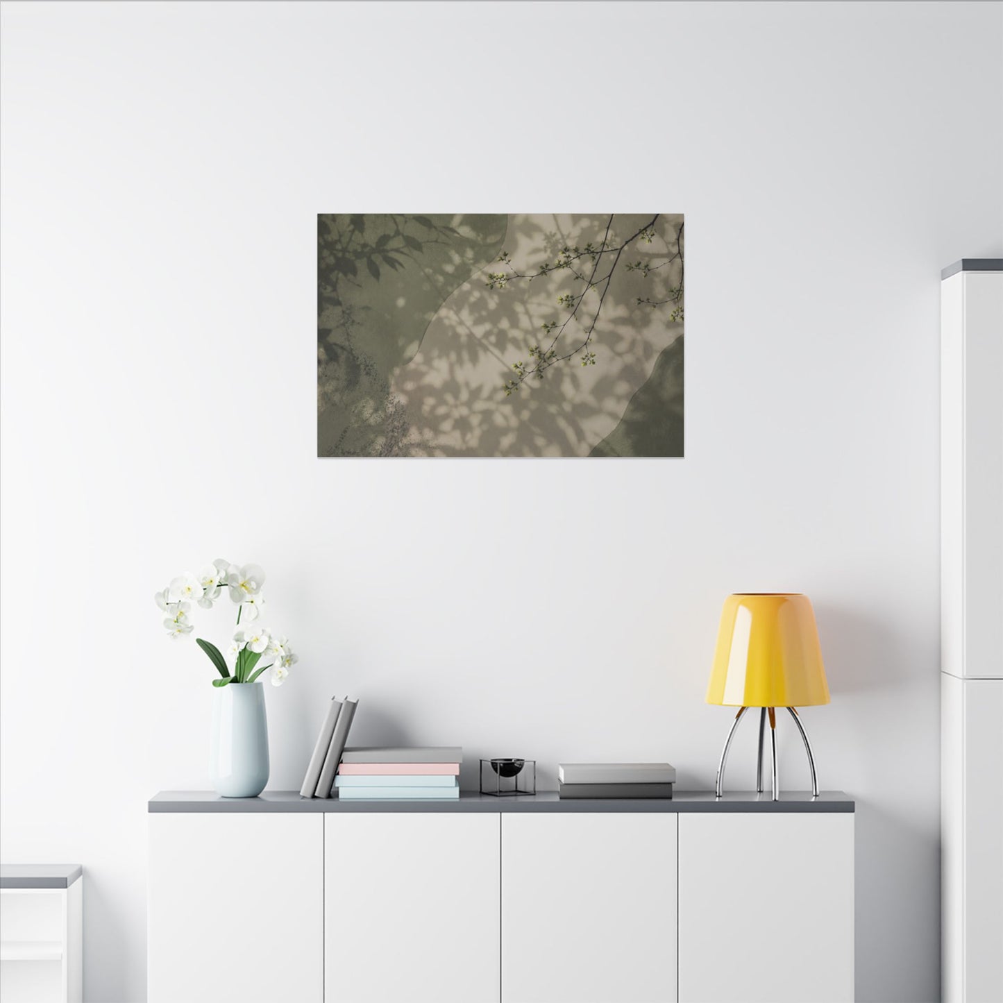Neutral Shadow Play Canvas Art - Japanese Pattern Japandi