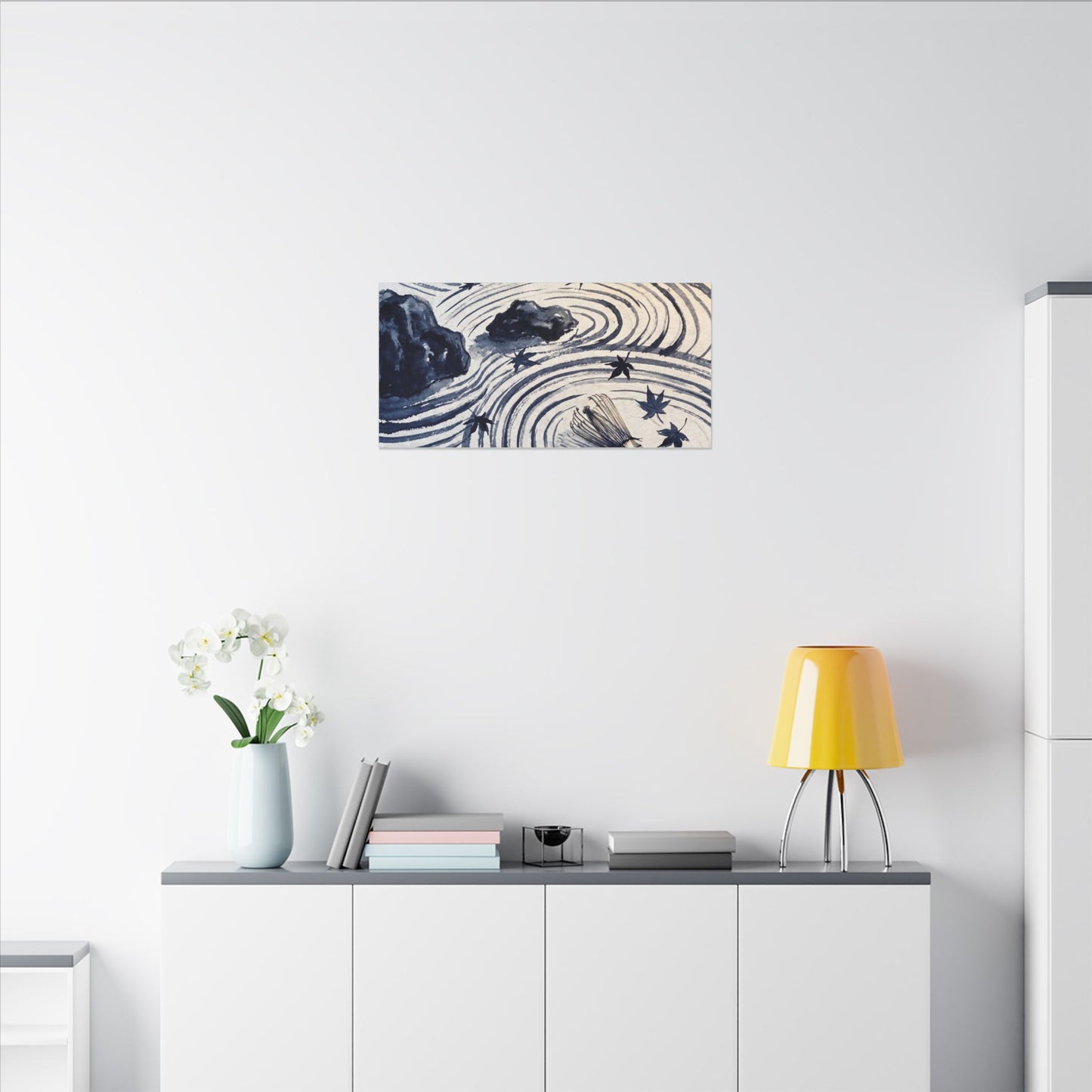 Zen Rock Garden in Golden Hour | Sumi E Canvas Art