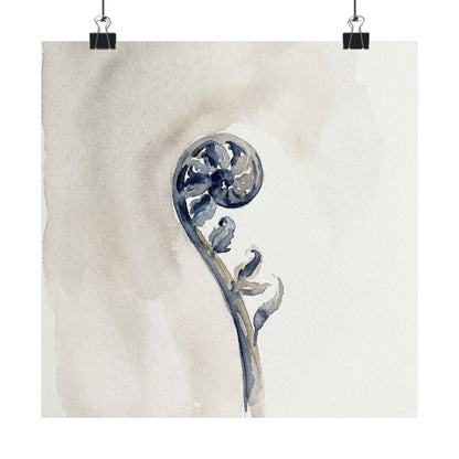 Fern Unfurling Watercolor Wall Art Print | Earthy Japandi Art