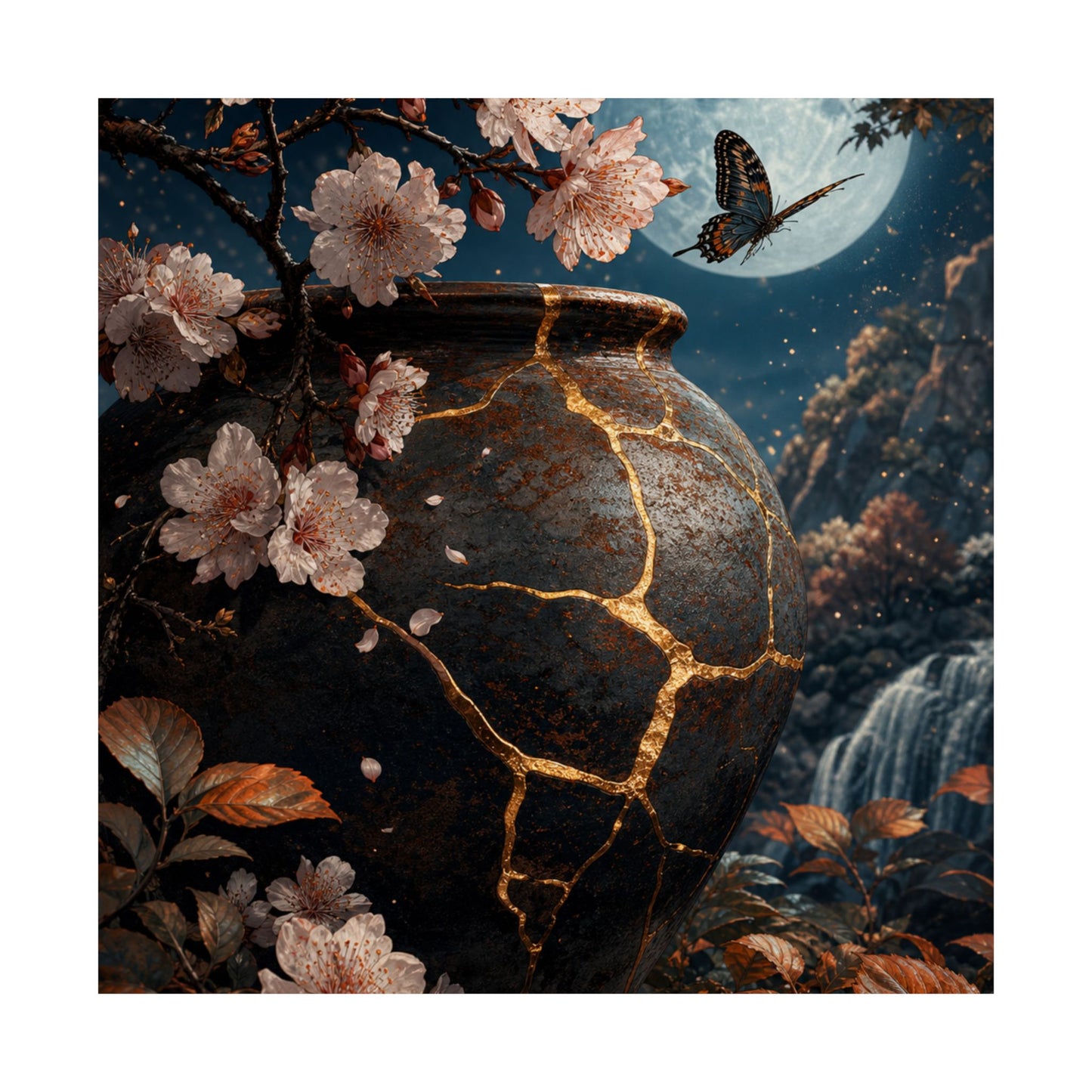 Cherry Blossom Gold Repair Wall Art Print | Beautiful Kintsugi Art