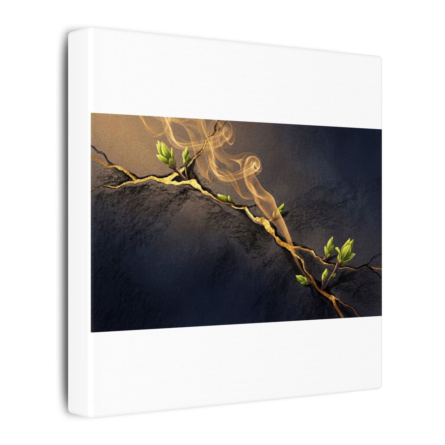 Spring Incense Smoke Gold Vein Canvas Art | Healing Decor