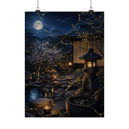 Spring Moonlit Garden Gold Vein Wall Art Print | Resilient Decor