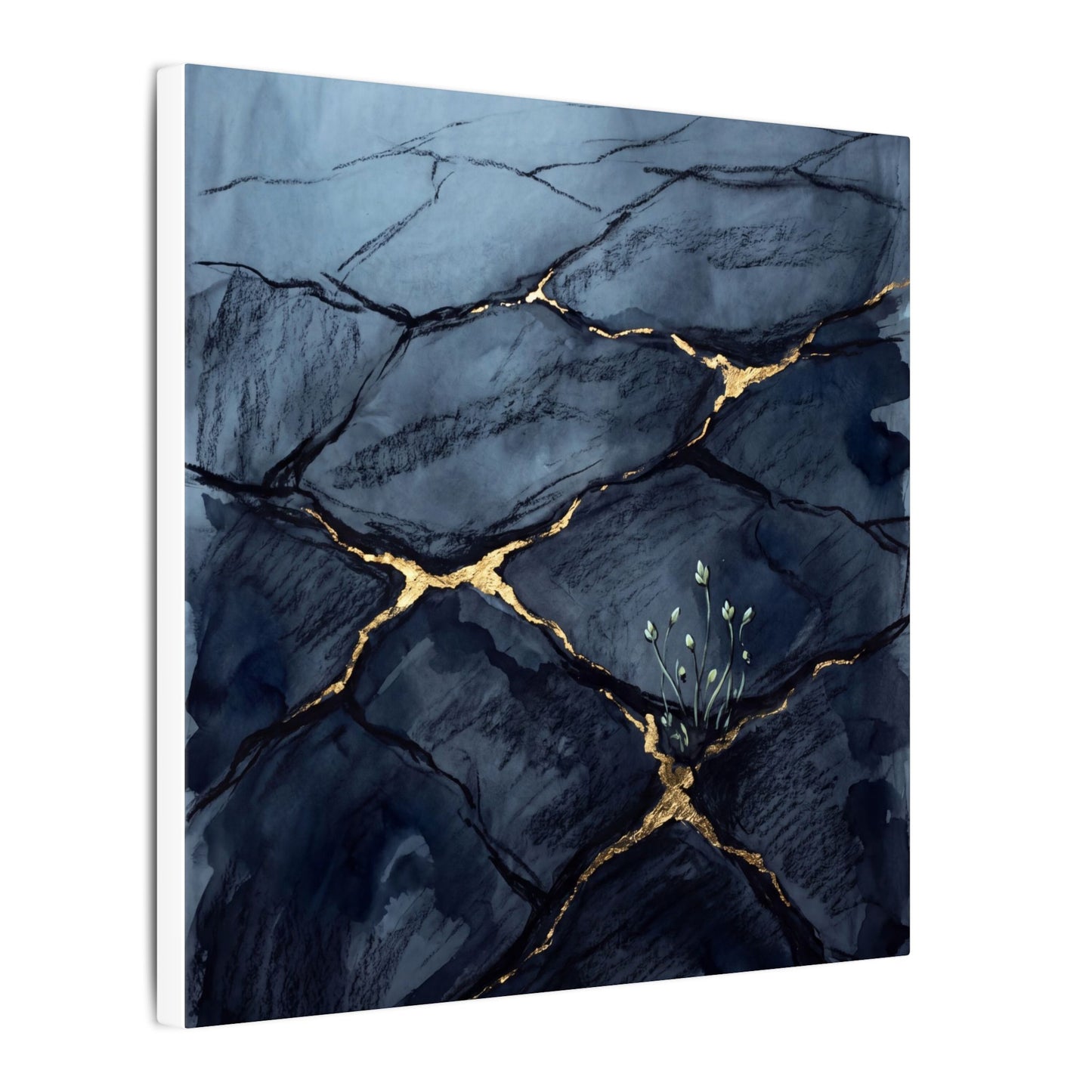 Mono No Aware Cracked Earth Canvas Art - Dark Japandi Charcoal Ink