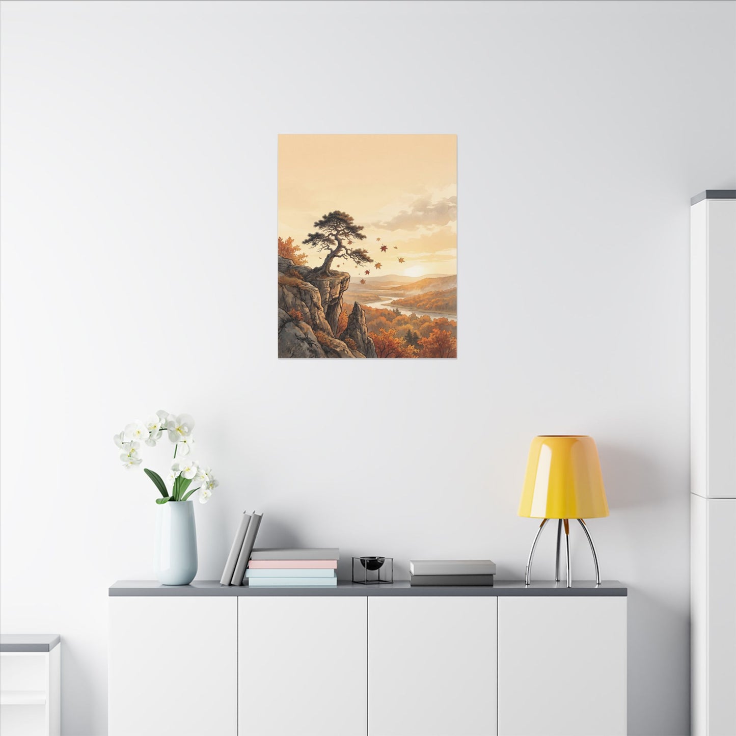 Pine Tree Autumn Canvas Art | Japandi Warm Design