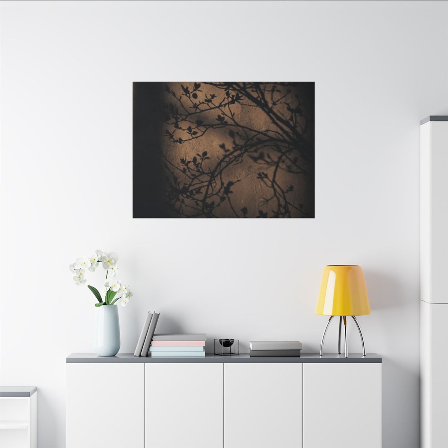 Dark Japandi Shadow Play in Golden Hour | Shadow Zen Canvas Art
