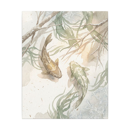Koi Pond Canvas Art | Winter Japandi Watercolor Art