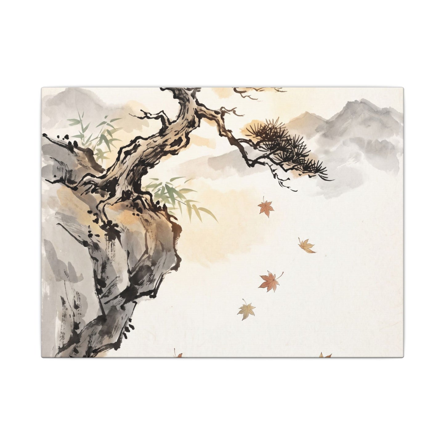 Peaceful Pine Tree Canvas Art - Sumi E Zen