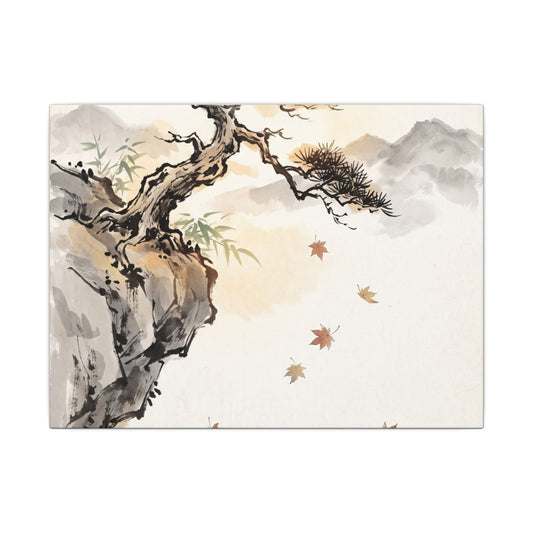 Peaceful Pine Tree Canvas Art - Sumi E Zen