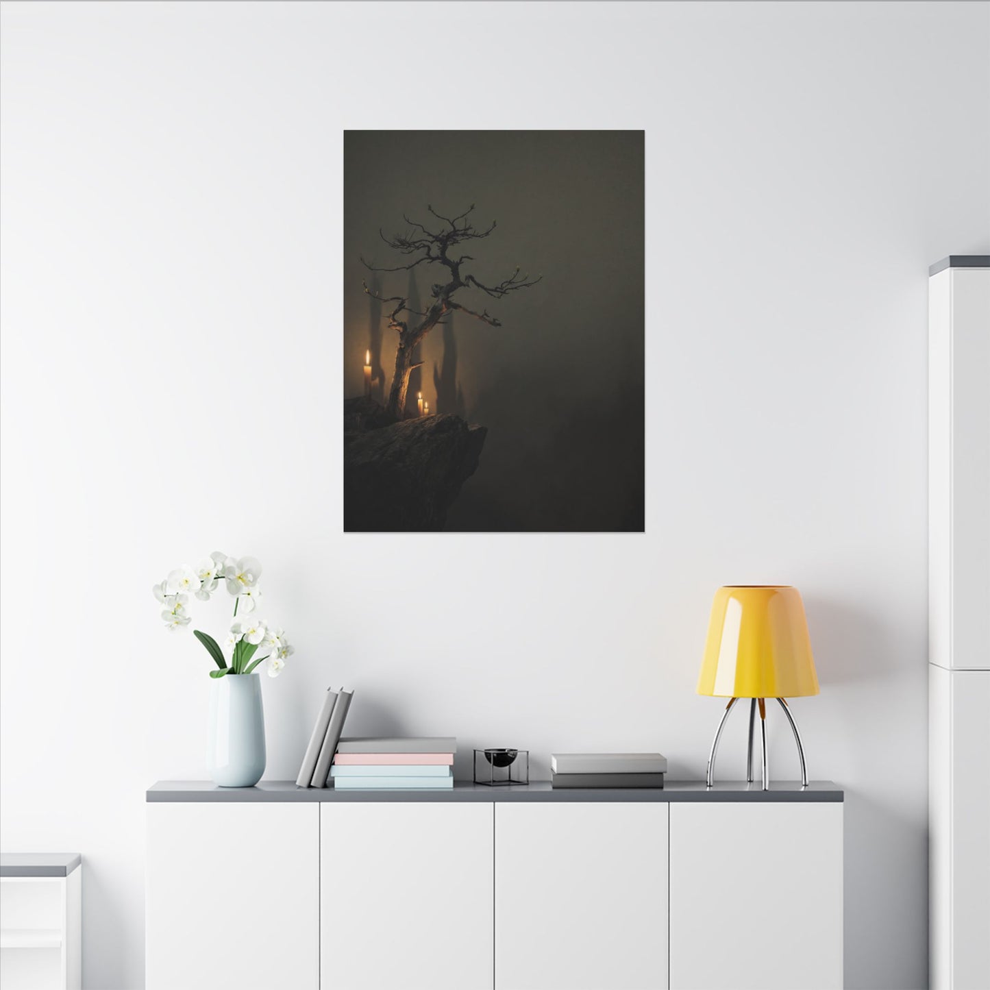 Ma Pine Tree Canvas Art - Dark Japandi Shadow Zen