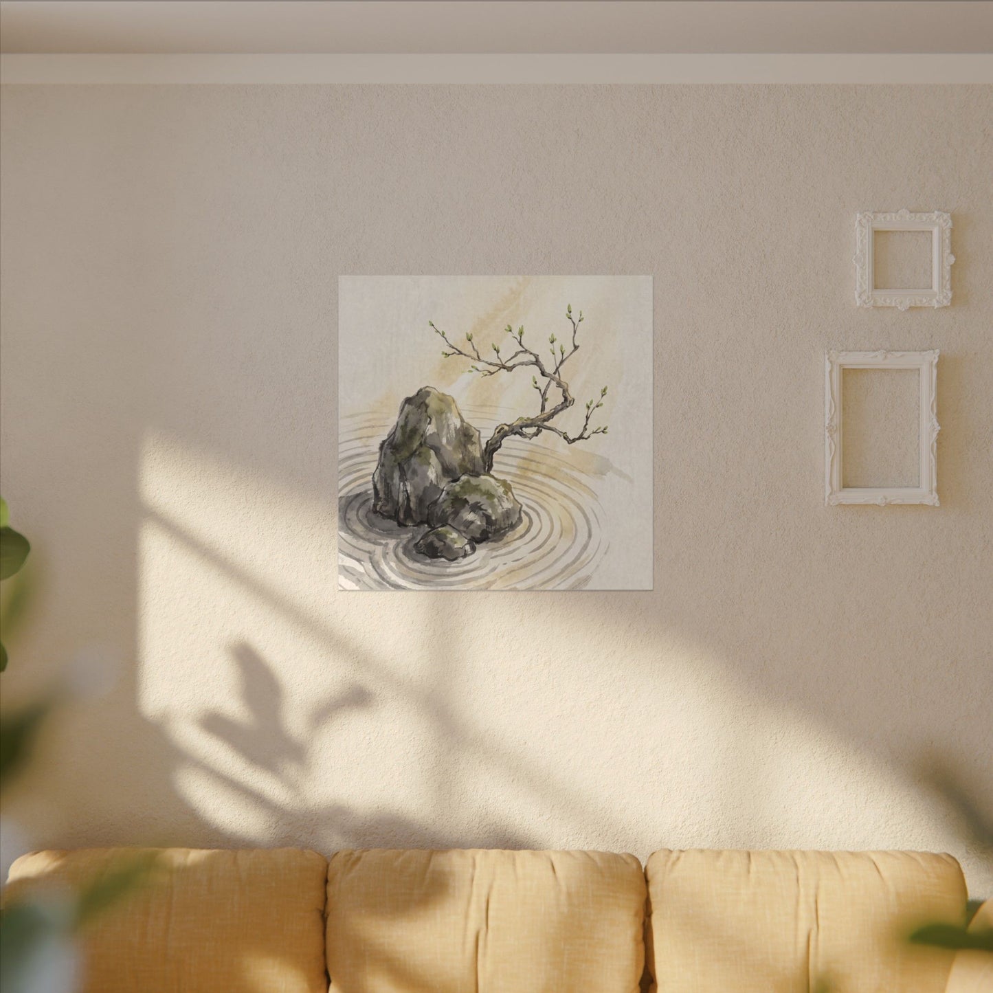 Serene Rock Garden Canvas Art - Sumi E Zen