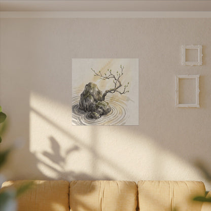 Serene Rock Garden Canvas Art - Sumi E Zen