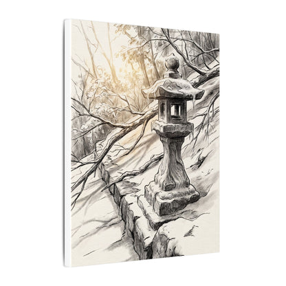 Golden Hour Stone Lantern Canvas Art - Japandi Kanso