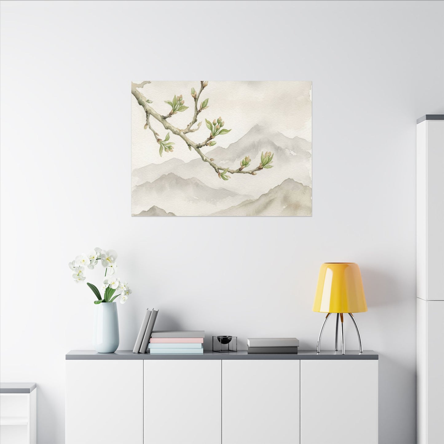 Spring Mountain Mist Watercolor Canvas Art | Cozy Decor
