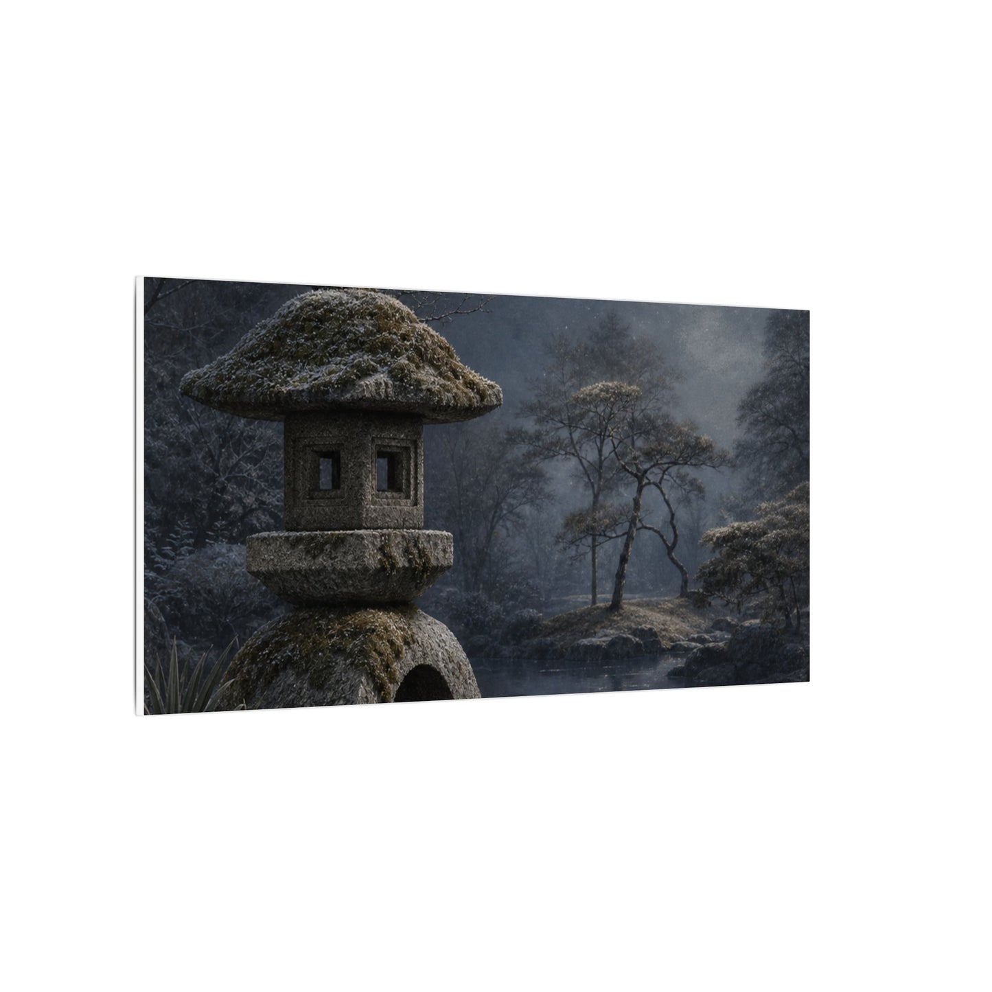 Stone Lantern Canvas Art | Winter Japandi Japanese Pattern Art