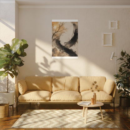 Japandi Ink Brushstroke in Golden Hour | Watercolor Canvas Art