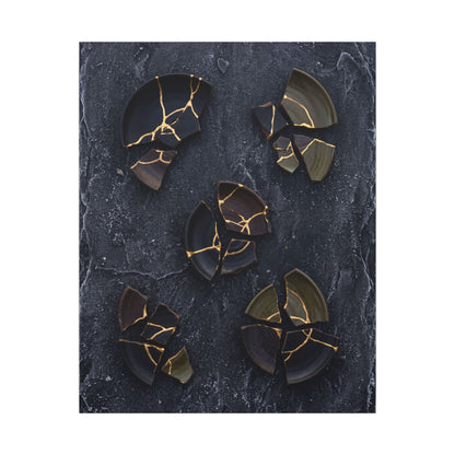 Broken Pottery Canvas Art | Winter Dark Japandi Shadow Zen Art