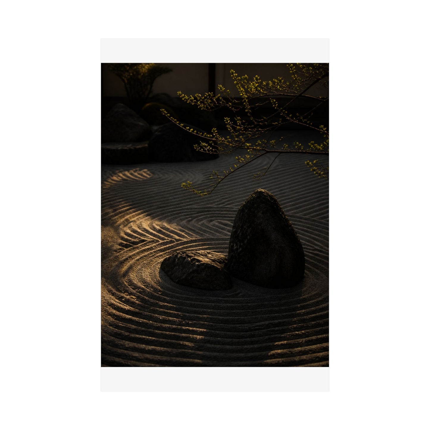 Golden Hour Rock Garden Wall Art Print - Dark Japandi Ma