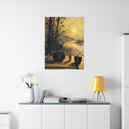 Tea Ceremony Sumi E Canvas Art | Contemplative Zen Art