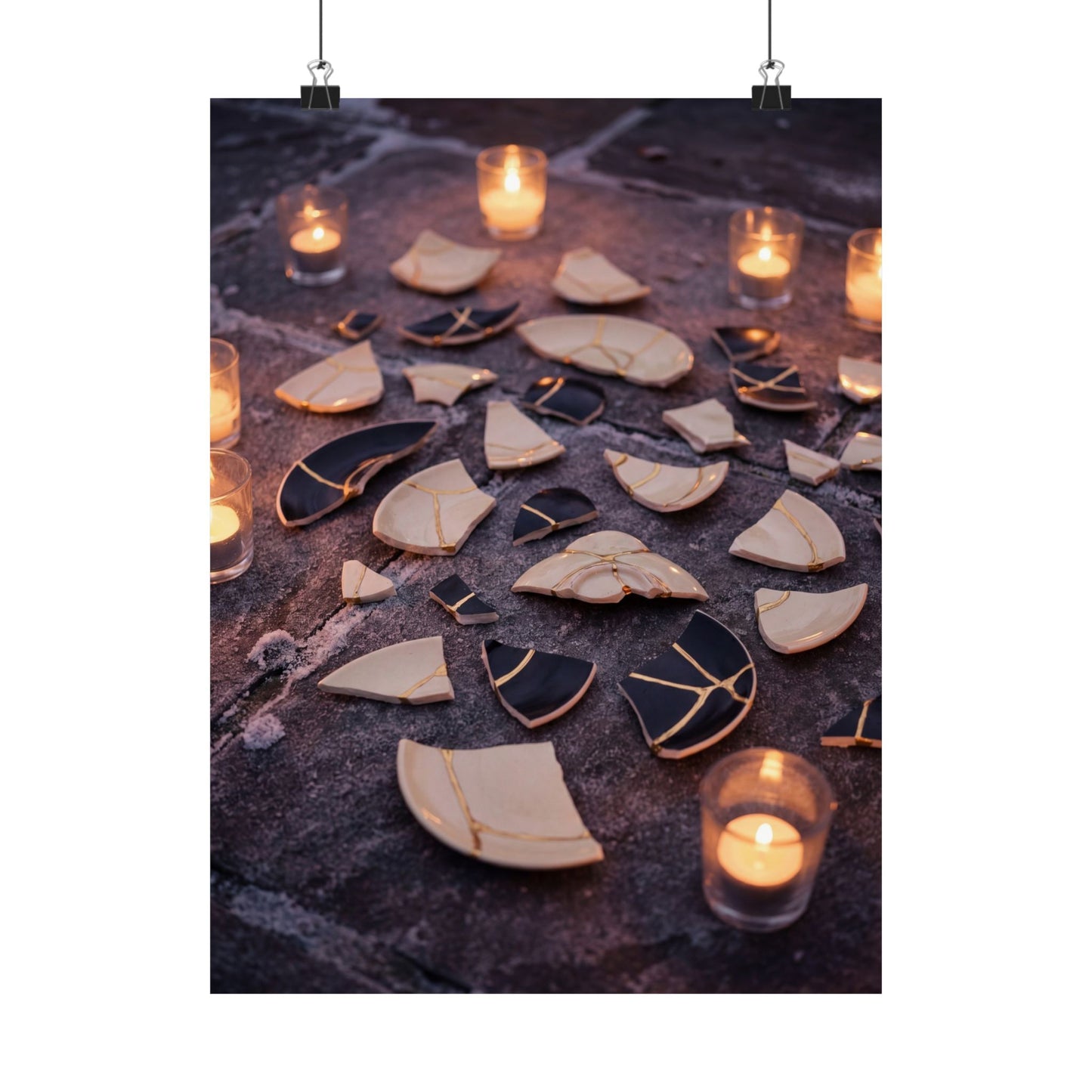 Broken Pottery Winter Wall Art Print | Kintsugi Healing Design Art Print