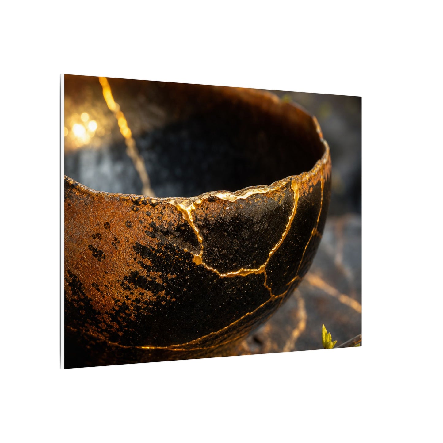 Kintsugi Ceramic Bowl in Golden Hour | Gold Vein Canvas Art