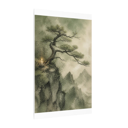 Candlelight Pine Tree Canvas Art - Japandi Kanso