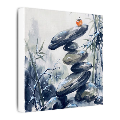 Zen River Stones in Moonlight | Sumi E Canvas Art