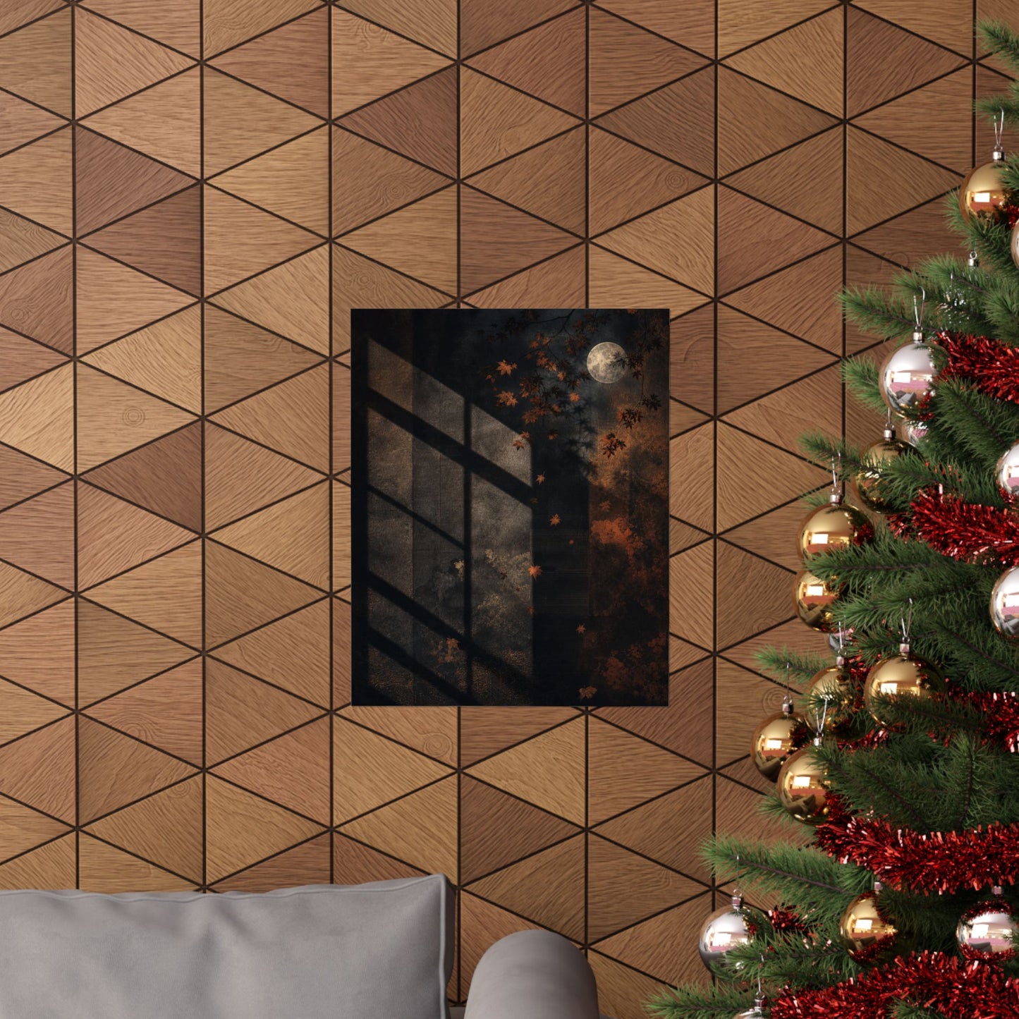 Shadow Play Autumn Wall Art Print | Dark Japandi Luxurious Design