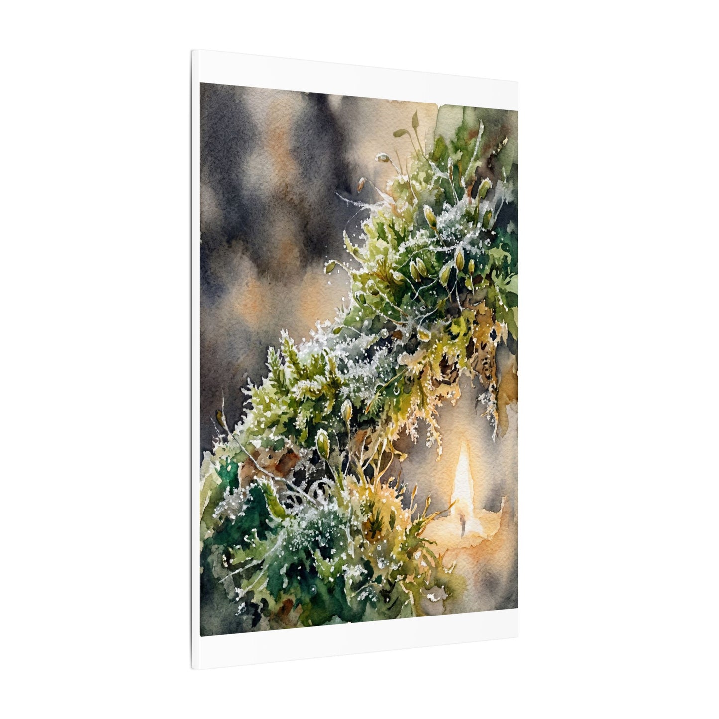 Winter Moss Close Up Watercolor Canvas Art | Neutral Decor