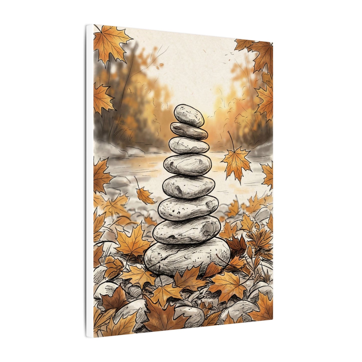 Earthy River Stones Canvas Art - Minimal Line Japandi