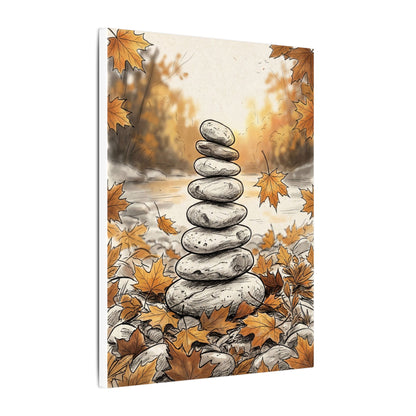 Earthy River Stones Canvas Art - Minimal Line Japandi