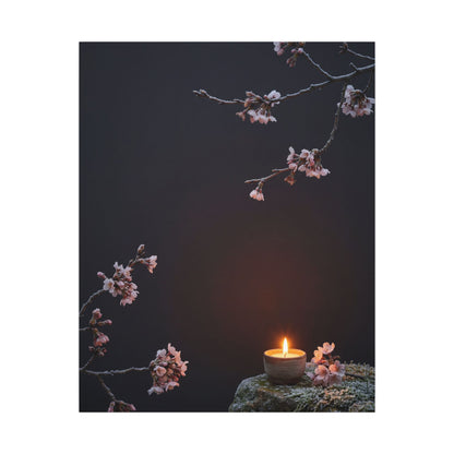 Dark Japandi Cherry Blossom in Candlelight | Moody Minimal Canvas Art
