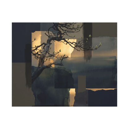 Golden Hour Pine Tree Canvas Art - Dark Japandi Kanso