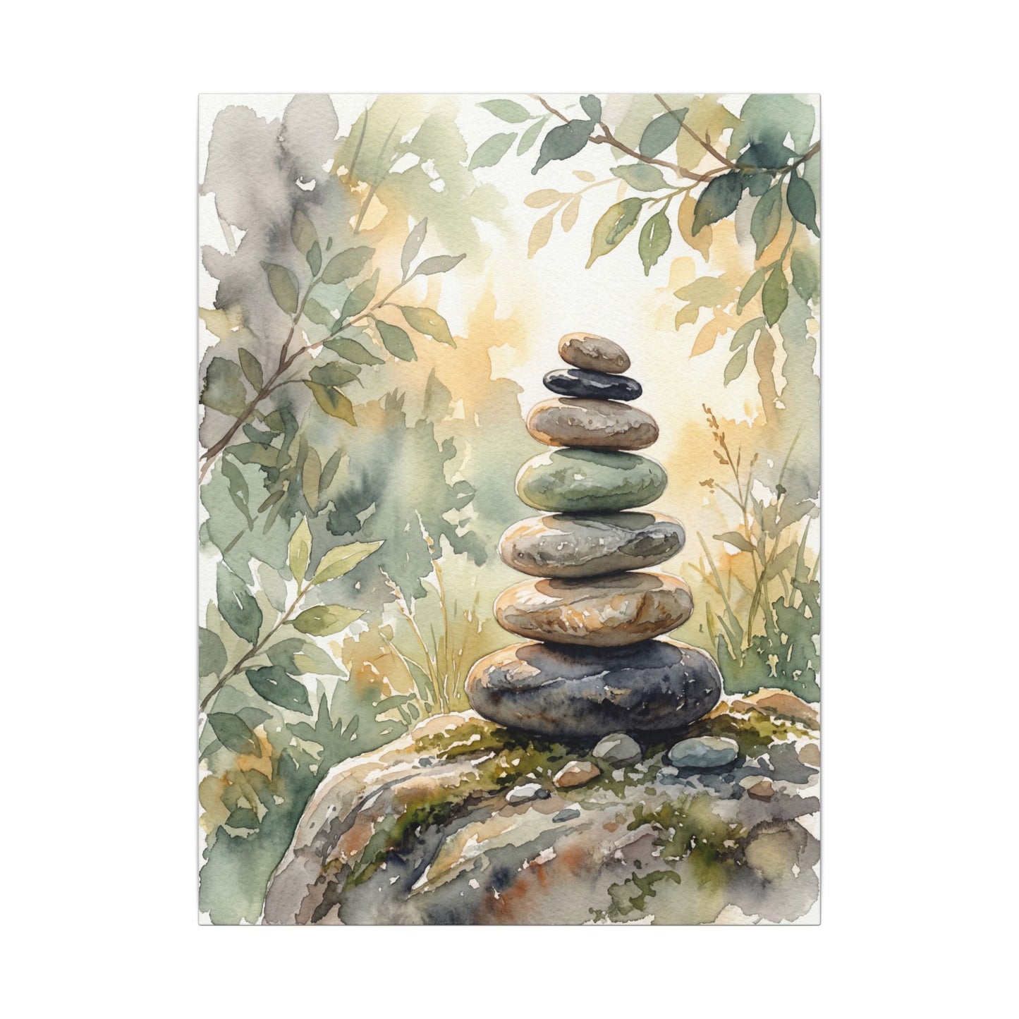 Golden Hour River Stones Canvas Art - Japandi Mono No Aware
