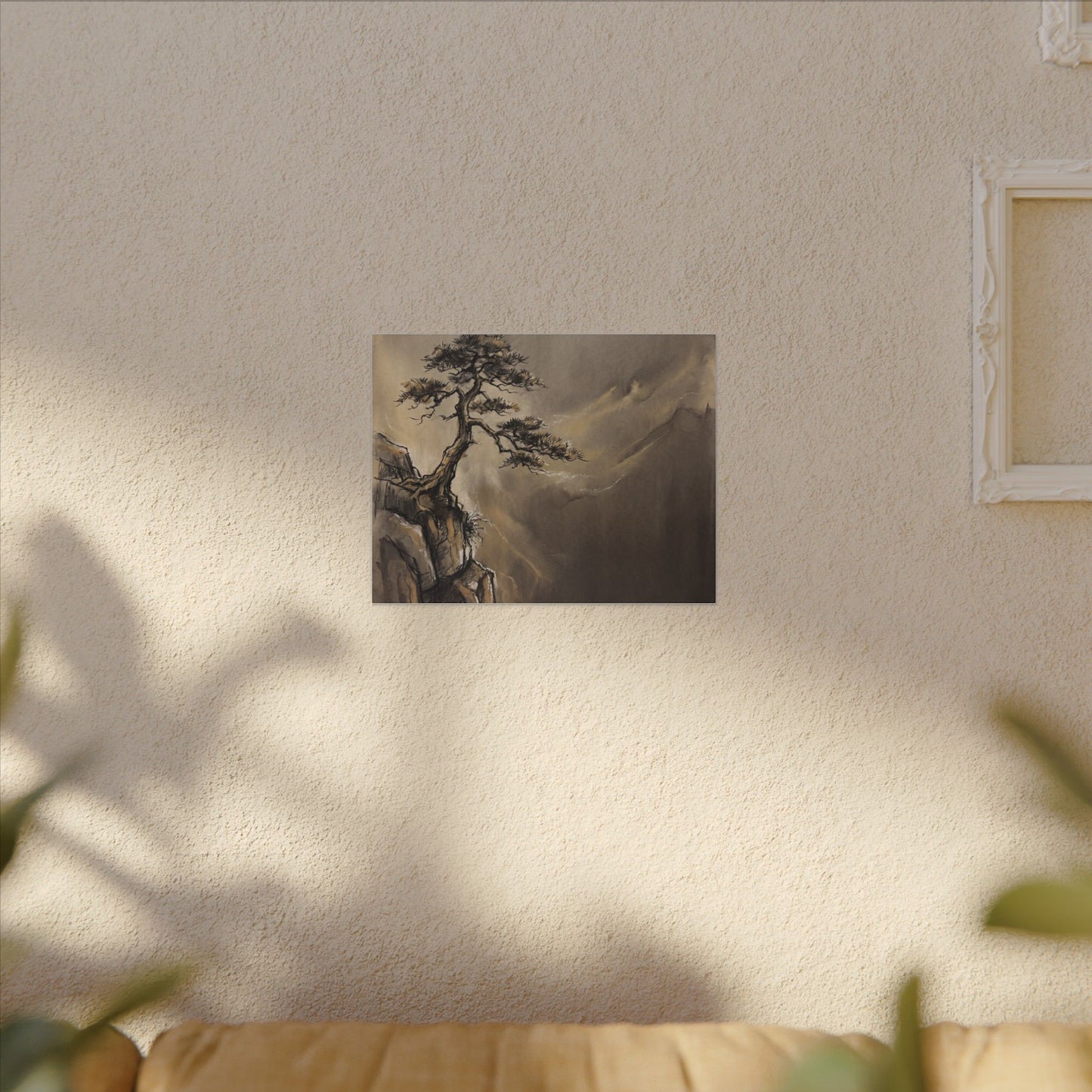 Pine Tree Charcoal Ink Canvas Art | Luxurious Dark Japandi Art