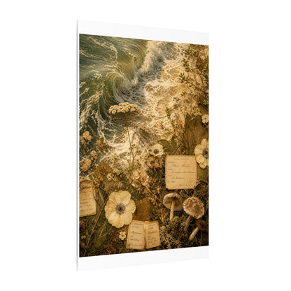 Spring Ocean Wave Herbarium Canvas Art | Nostalgic Decor