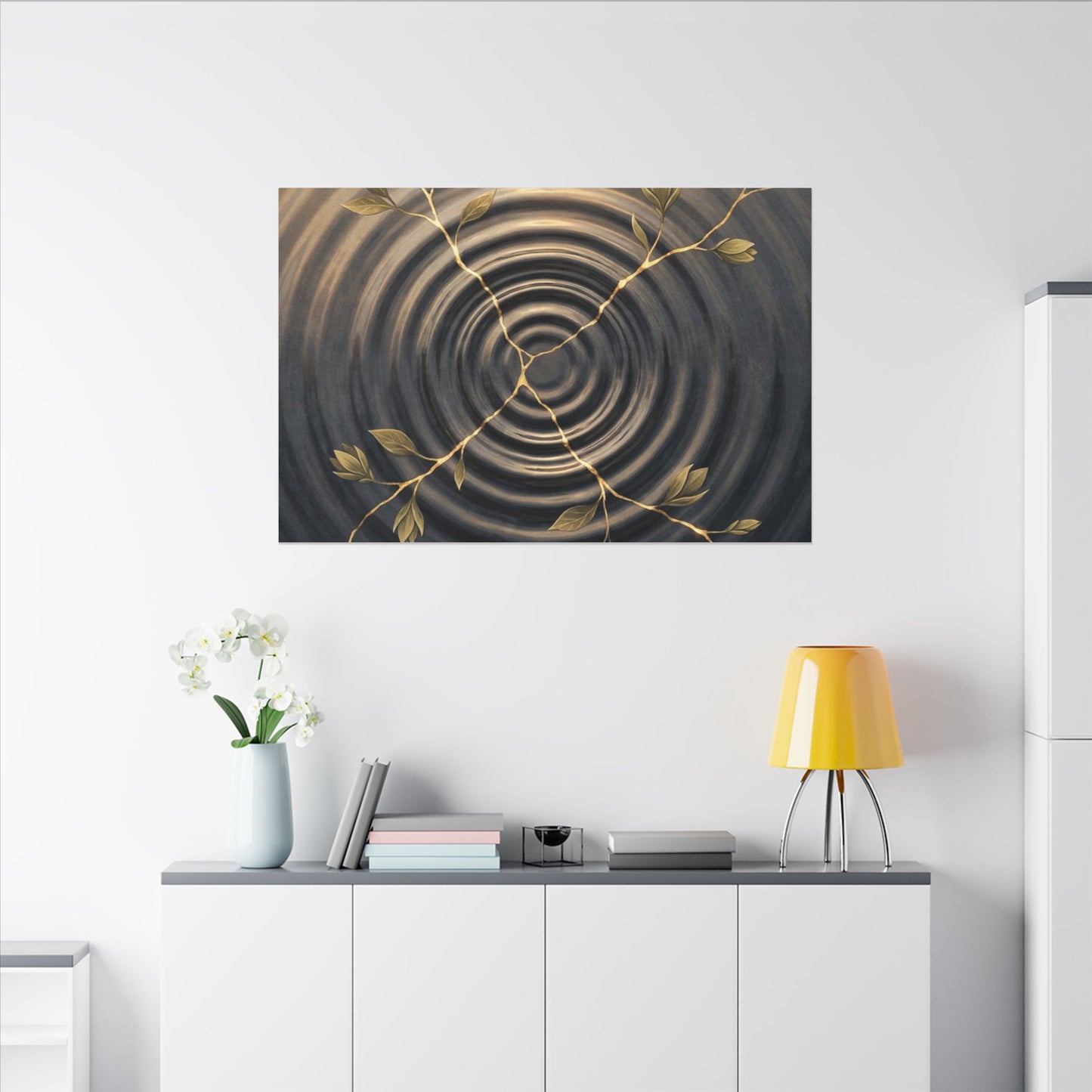 Kanso Water Ripple Canvas Art - Kintsugi Gold Vein
