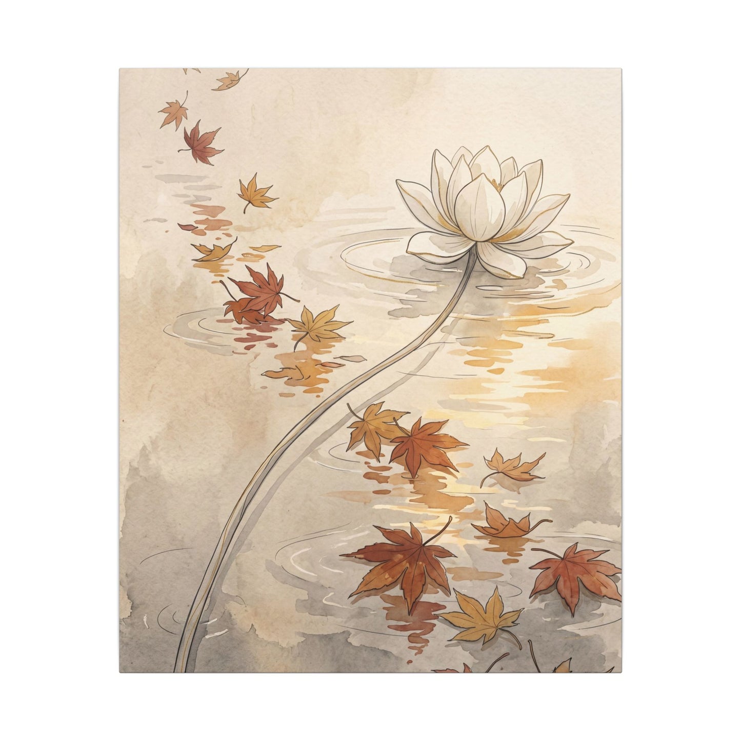 Lotus Flower Canvas Art | Autumn Japandi Minimal Line Art