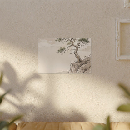 Japandi Pine Tree in Dappled | Minimal Line Canvas Art