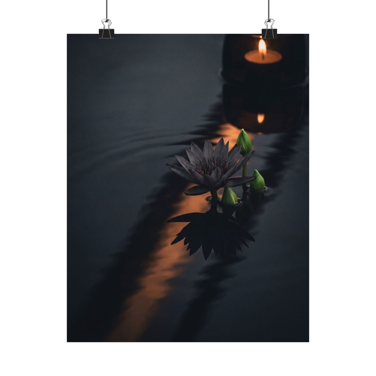 Candlelight Lotus Flower Wall Art Print - Dark Japandi Seijaku