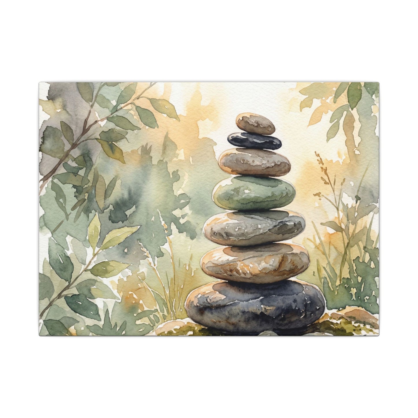 Golden Hour River Stones Canvas Art - Japandi Mono No Aware Art Print