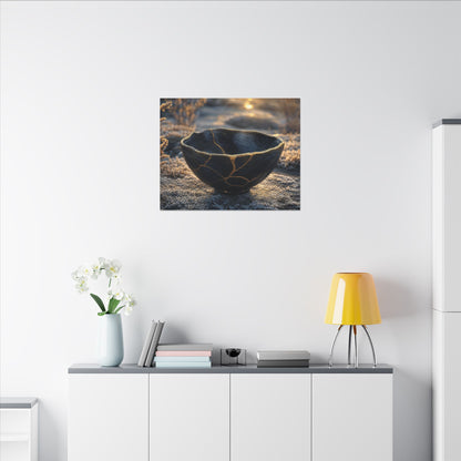 Ceramic Bowl Canvas Art | Winter Kintsugi Gold Repair Art